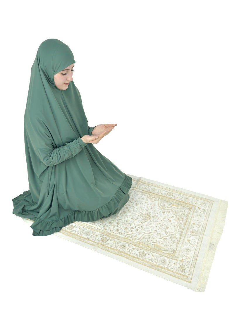  داماس كولكشن اسدال صلاة نسائي من قطعتين حجاب وتنورة بالاكمام - طقم صلاة  قطعتين بالاكمام - طقم ملابس الصلاة بالاكمام . - Image 3